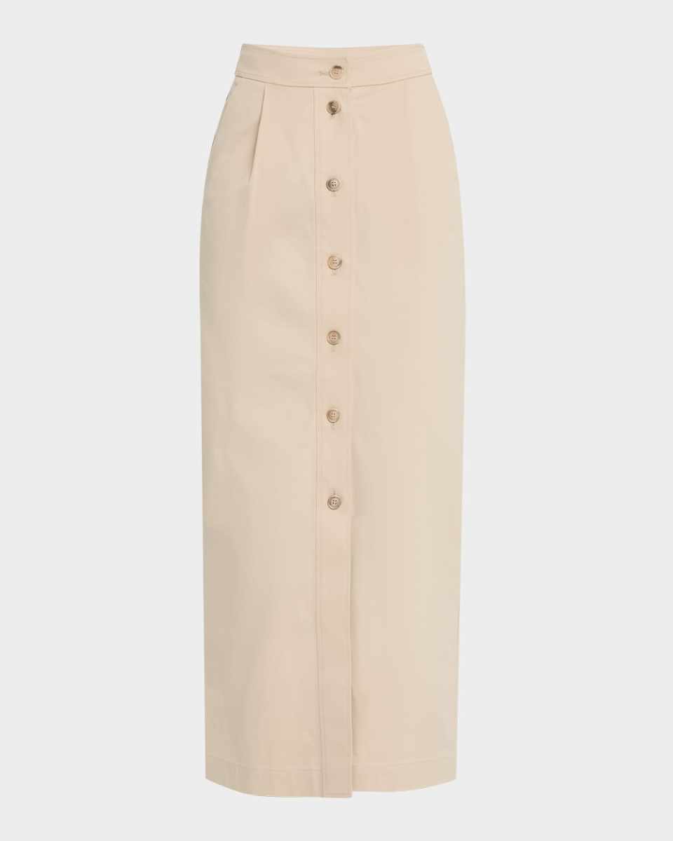 Straight Stretch Cotton Midi Skirt